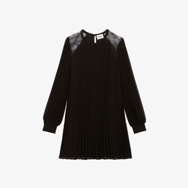 

Тканое мини-платье Ribon со складками и кружевными вставками Claudie Pierlot, цвет noir / gris