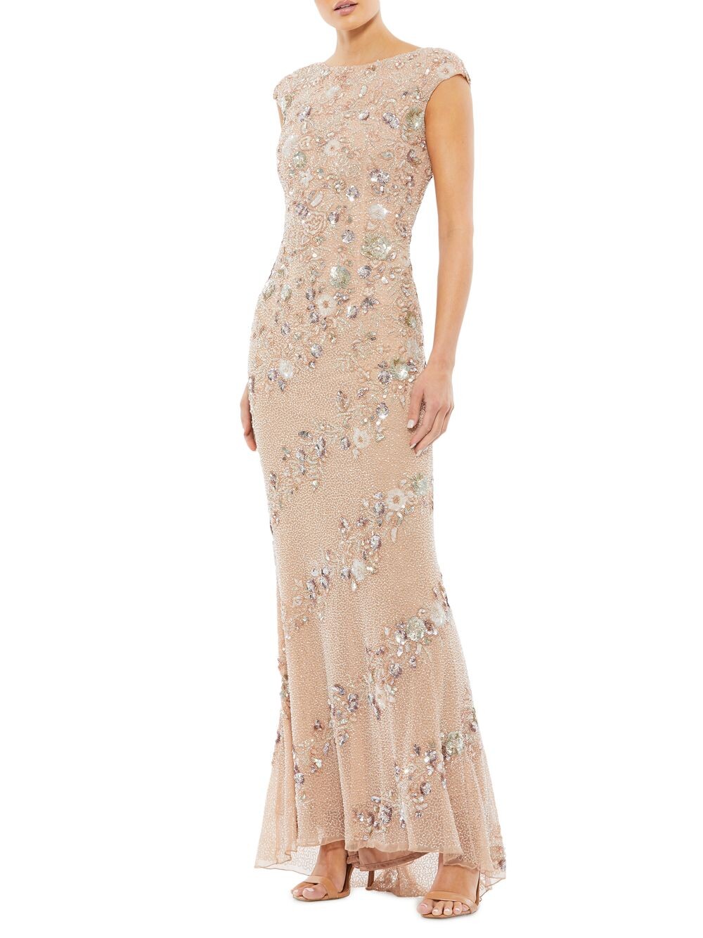 

Расшитое бисером платье-труба Mac Duggal, бежевый