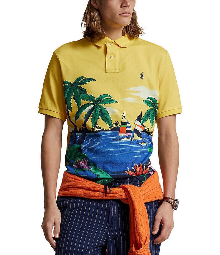 

Рубашка поло классического кроя с тропическим принтом и короткими рукавами Polo Ralph Lauren, желтый