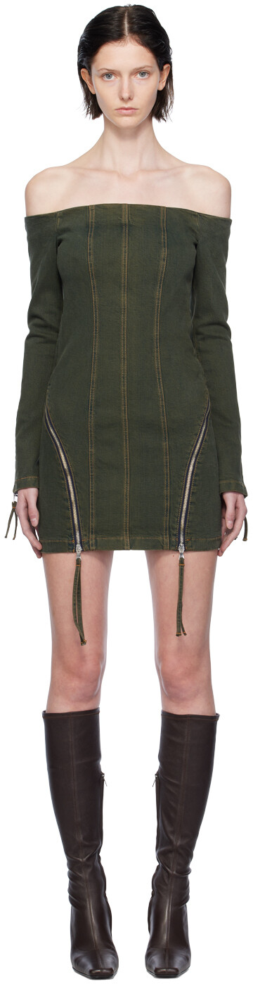 

Синее джинсовое мини-платье Blumarine с открытыми плечами, Синий, Синее джинсовое мини-платье Blumarine с открытыми плечами