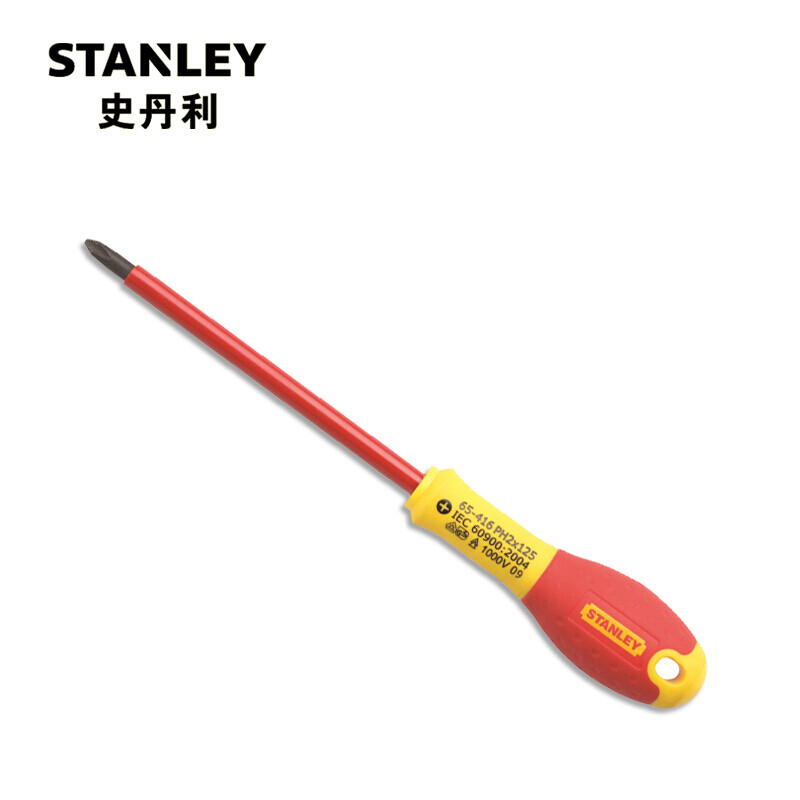 Отвертка STANLEY с двухцветной ручкой и крестовой изоляцией PH0x75mm Отвертка электрика магнитная высоковольтная отвертка 65-414-14 в наличии