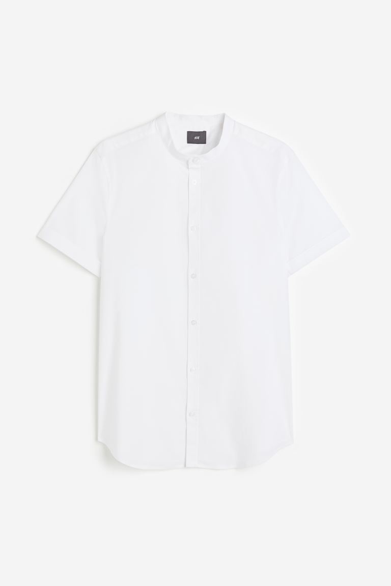 Хлопковая рубашка с мускулистым кроем H&M, белый рубашка мужская с клетчатым принтом гавайская блуза с воротником стойкой короткими рукавами на пуговицах свободная повседневная одежда