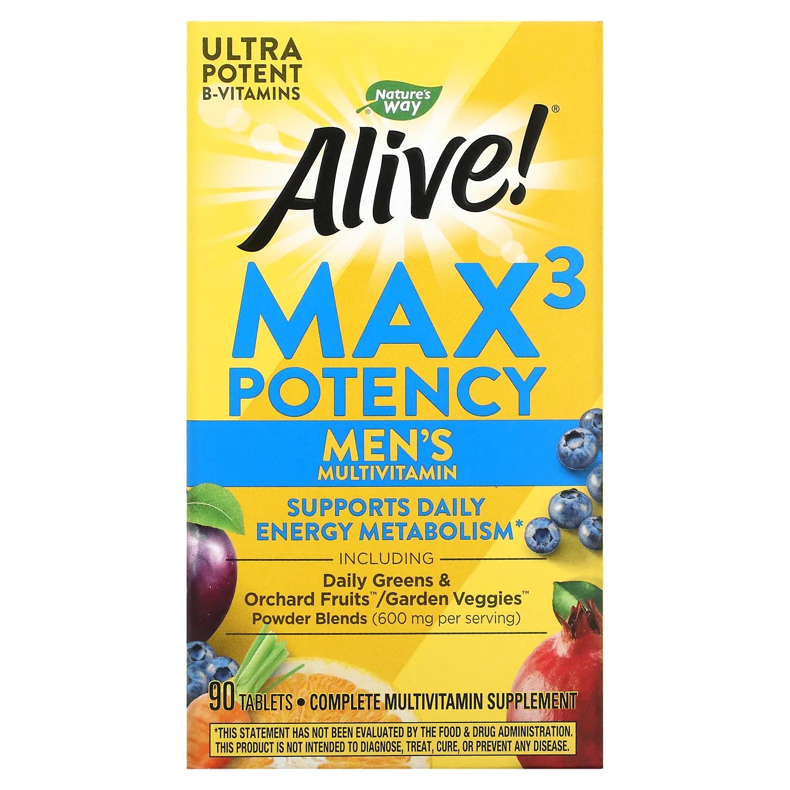 Nature's Way Живой! Max3 Daily Мультивитамины для мужчин 90 таблеток мультивитамины max3 potency без добавления железа 90 таблеток nature s way
