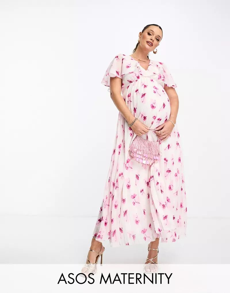 

Платье миди с плиссированным подолом и цветочным принтом ASOS DESIGN Maternity