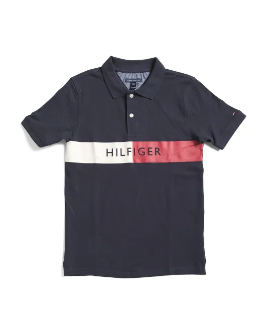 

Поло с раздельными полосками Big Boy Tommy Hilfiger, темно-синий