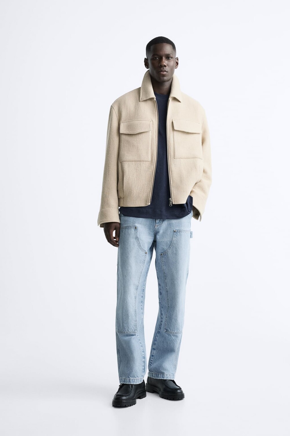

Фактурная куртка с карманами ZARA, песочный, Бежевый