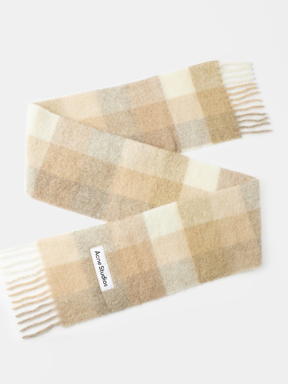 

Жаккардовый валяный шарф в клетку с бахромой Acne Studios, бежевый