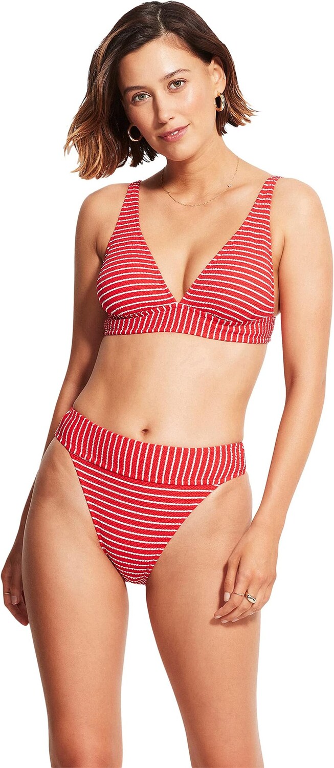 

Купальный топ Seafolly Seaside Stripe Longline Tri Top, цвет Chilli Red