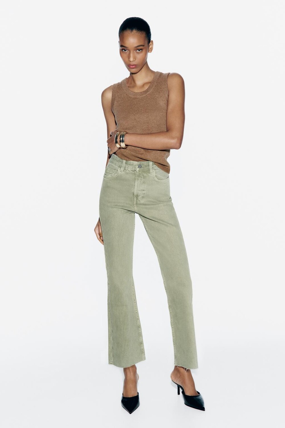 

Джинсы z1975 с высокой посадкой ZARA, хаки