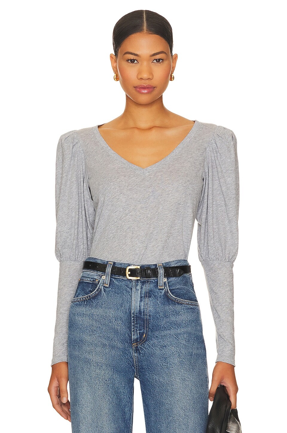 

Топ Nation LTD Emilia Drama Sleeve V-neck, цвет Heather Grey