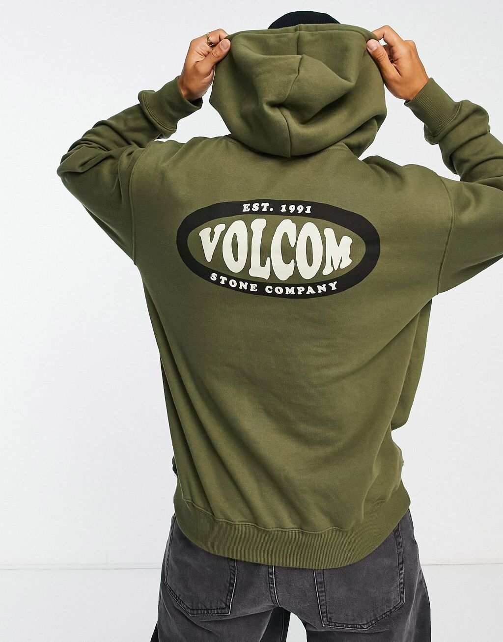 

Худи цвета хаки с принтом на спине Volcom Watanite