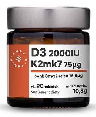 Витамин Д3 + К2 Witamina D3 2000IU + K2MK7 + Cynk+ Selen , 90 шт