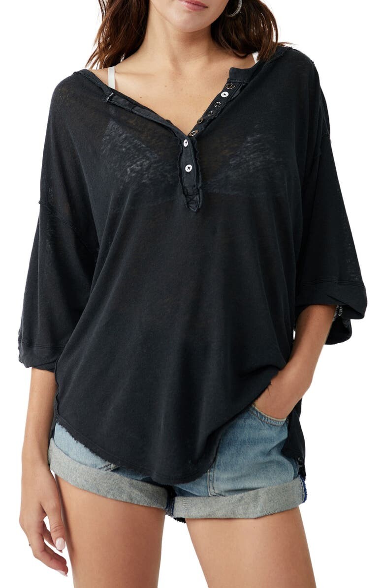 

Хлопок и лен Maribell Henley FREE PEOPLE, черный