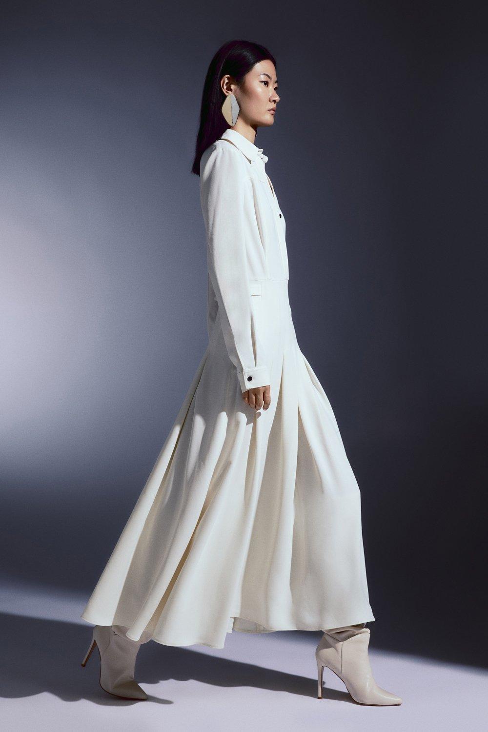 Платье-рубашка миди со складками из крепа на заказ Karen Millen, белый платье рубашка из крепа на заказ karen millen черный