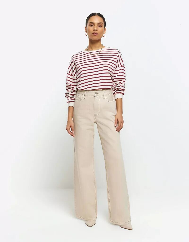 

Бежевые прямые джинсы с завышенной талией River Island