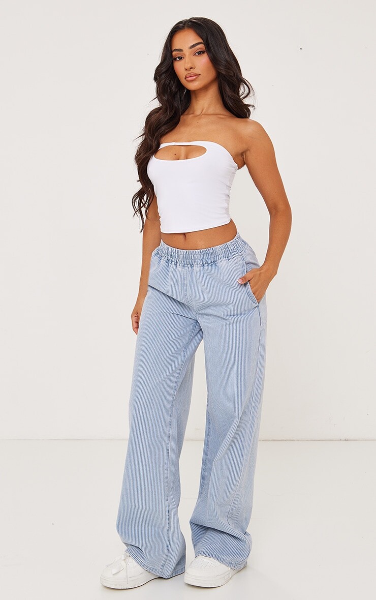 

PrettyLittleThing Миниатюрные синие эластичные широкие джинсы в тонкую полоску