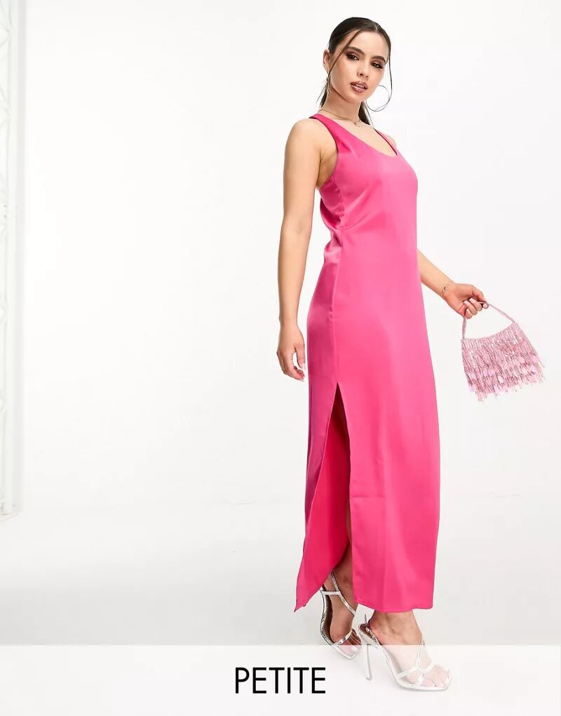 цена Эксклюзивное розовое атласное платье миди 4th & Reckless с закрученным узлом на спине