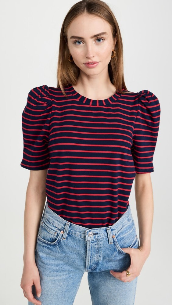 

Топ English Factory Stripe Puff Short Sleeve, нави