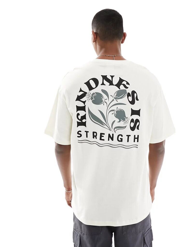 

Кремовая футболка оверсайз с принтом Kindness Is Strength на спине Selected Homme