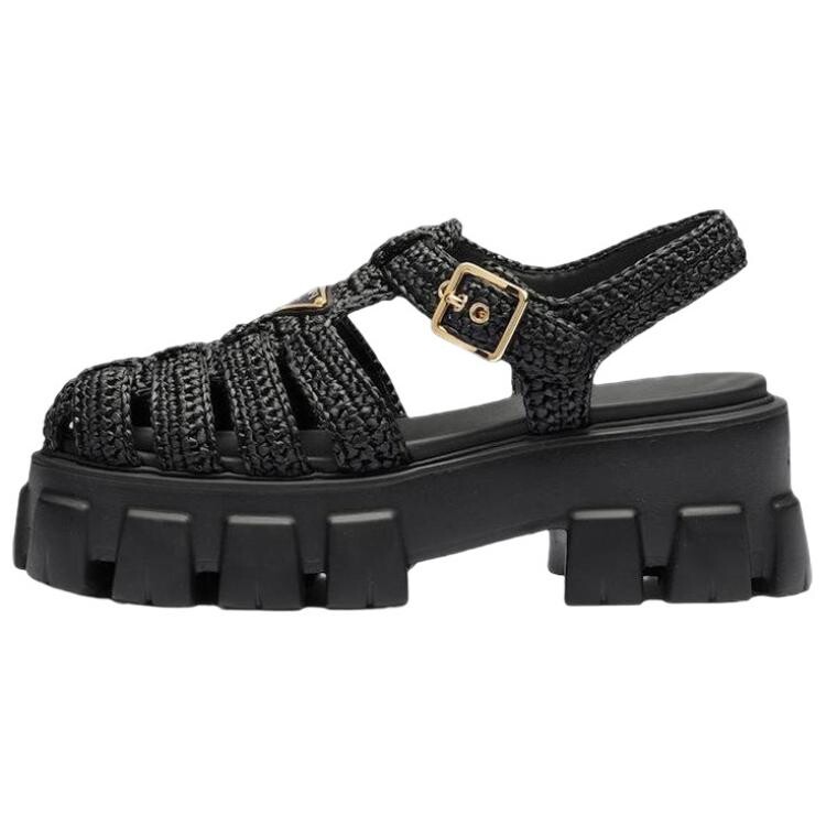 

Сандалии из рафии на плоской платформе с клеточной основой Prada