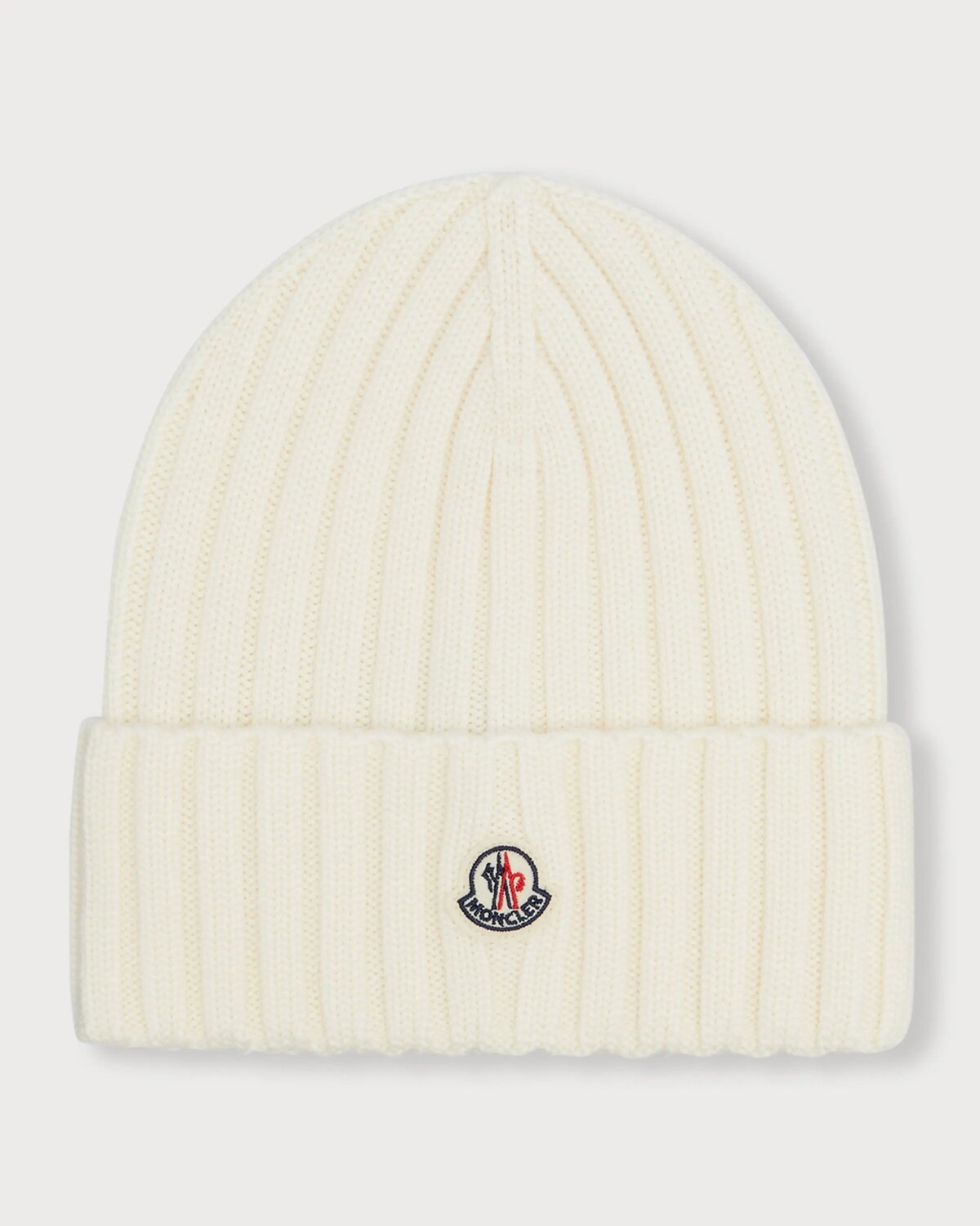 

Шерстяная шапка в рубчик с логотипом Moncler, белый