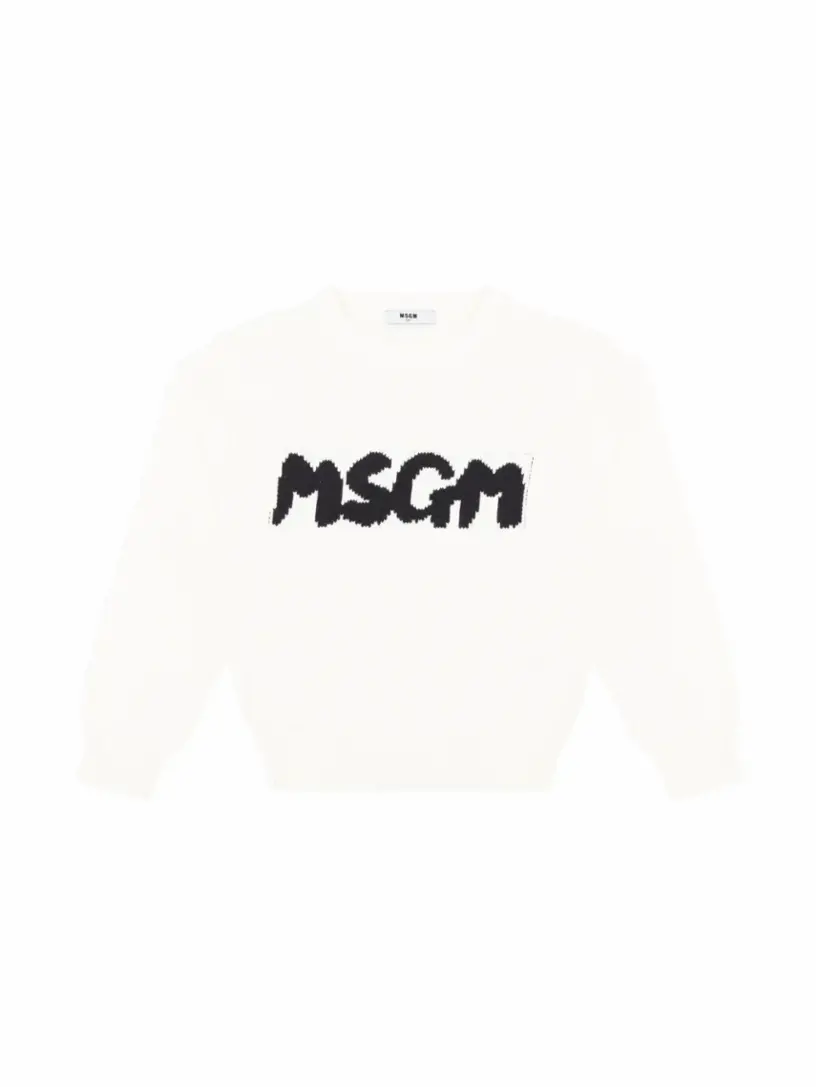 Хлопковый джемпер с логотипом MSGM, бежевый