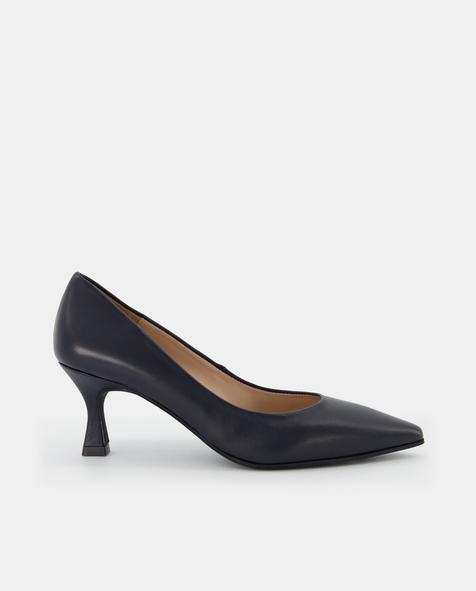 Женские кожаные туфли с острым носком и каблуком-воронкой Latouche, темно-синий