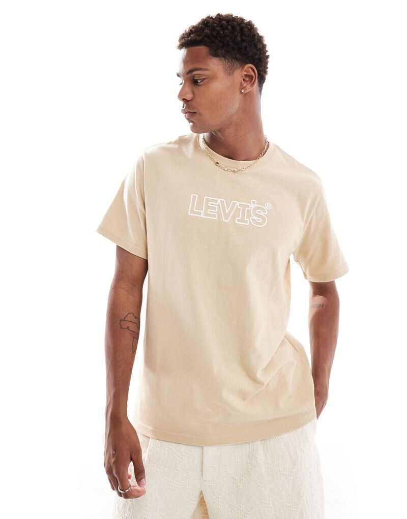

Бежевая непринужденная футболка с тисненым логотипом Levi's