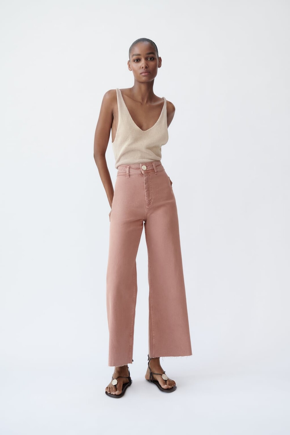 

Прямые джинсы с высокой талией zw marine ZARA, розовый