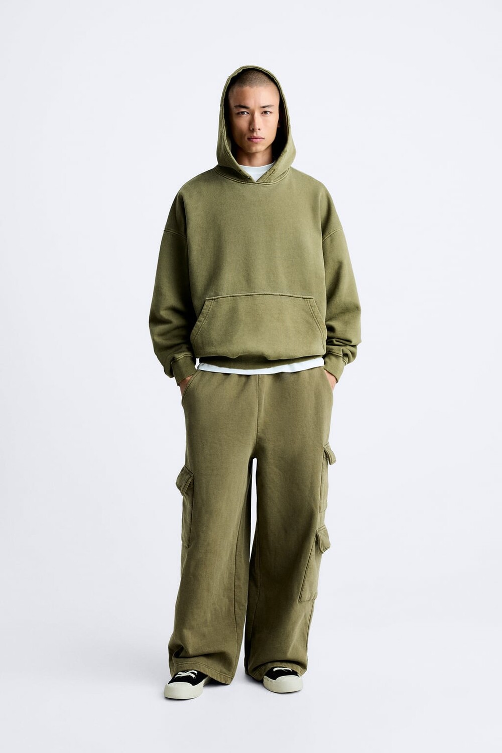 

Худи с кислотной стиркой ZARA, хаки
