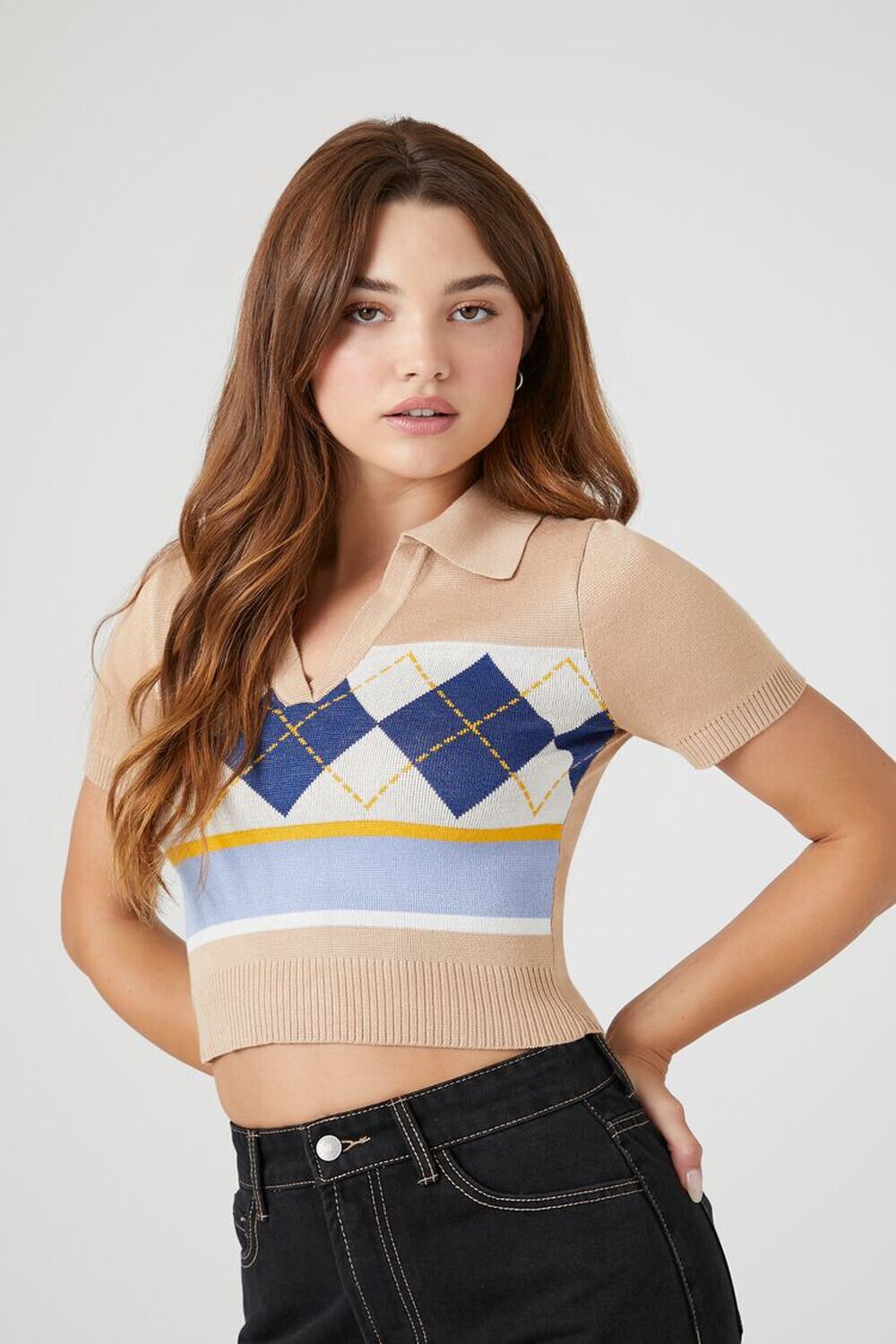 

Укороченный вязаный свитер с узором Argyle Forever 21