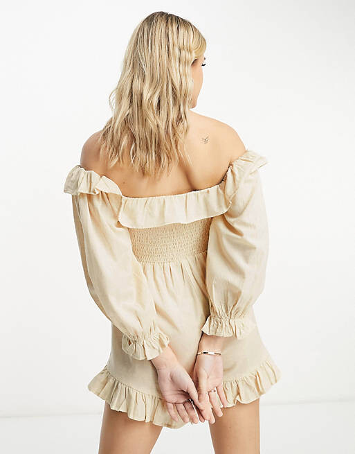 

Овсяный комбинезон с льняным лифом и присборенными рукавами ASOS DESIGN