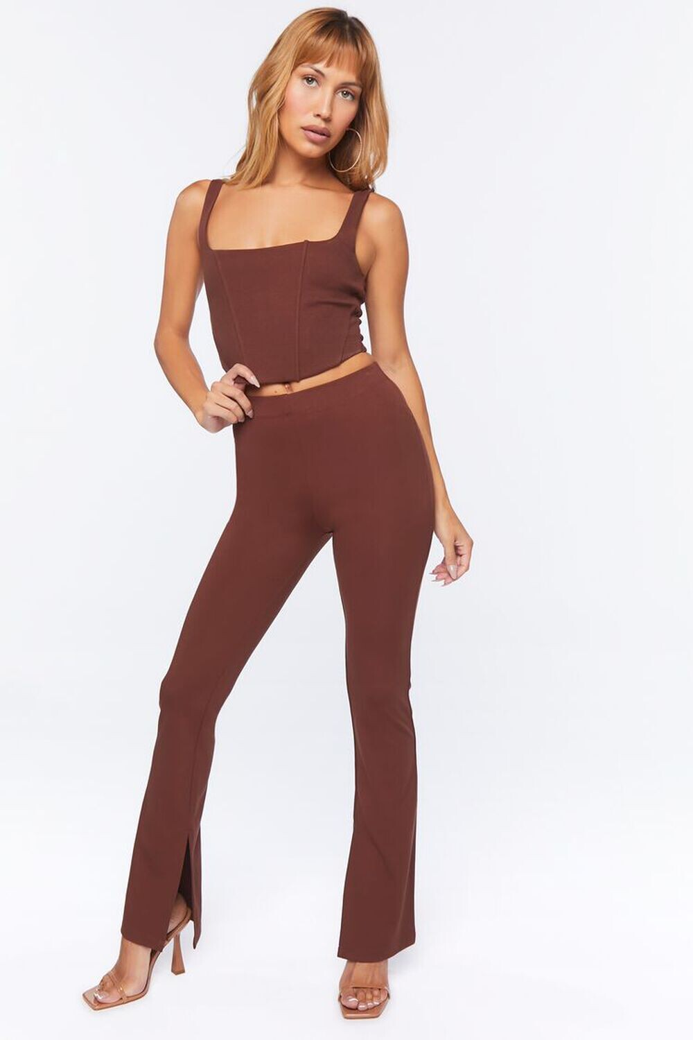 

Брюки-клеш вязки Ponte Forever 21, шоколадный, Коричневый