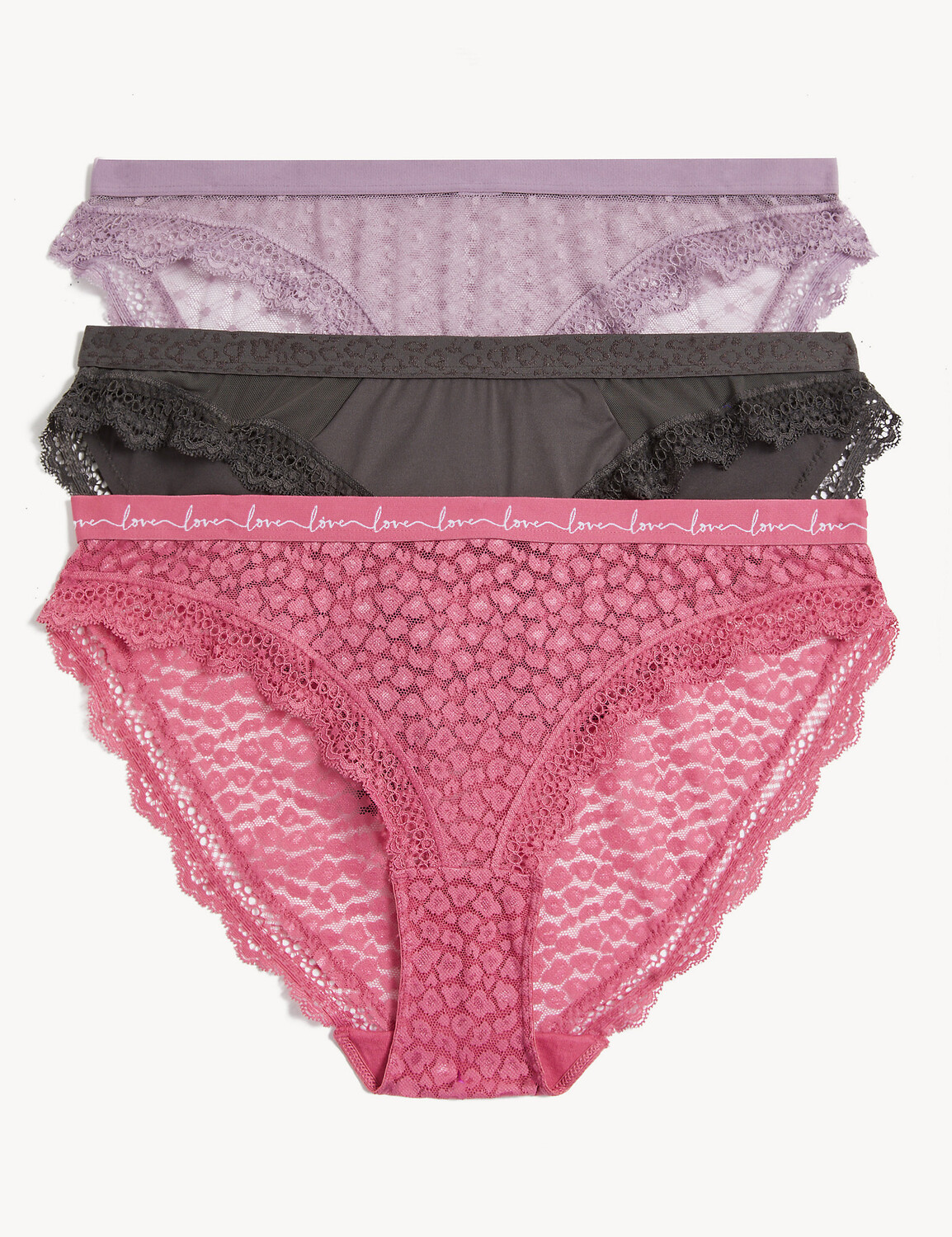 

Трусики бикини из 3 частей с кружевом и сеткой Marks & Spencer, малиновый микс