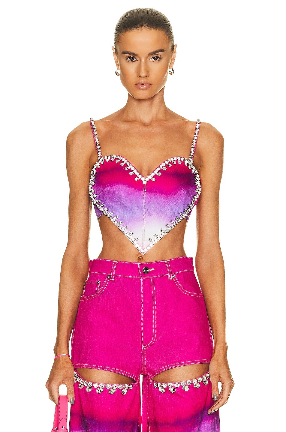 

Топ Area Crystal Trim Ombre Denim Heart, цвет Pink Multi