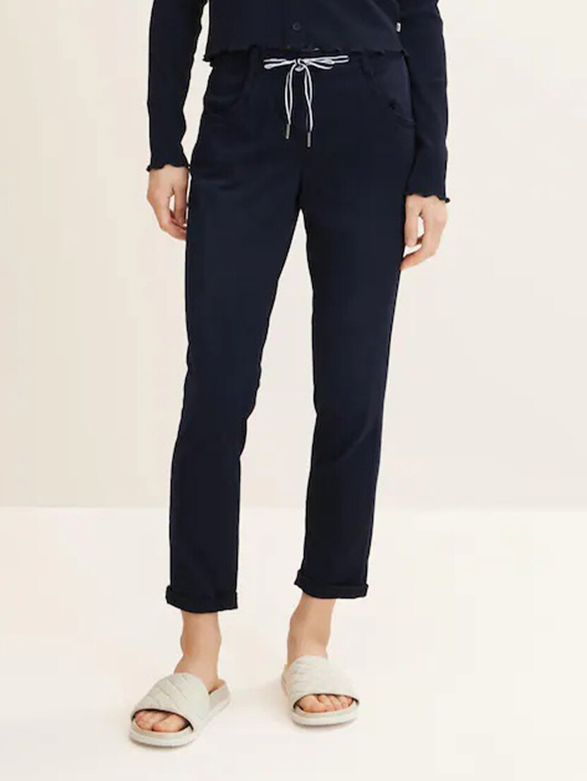 

Брюки Tom Tailor Tapered Relaxed Stoffhose Stretch Tunnelzug Denim Jeans, темно-синий