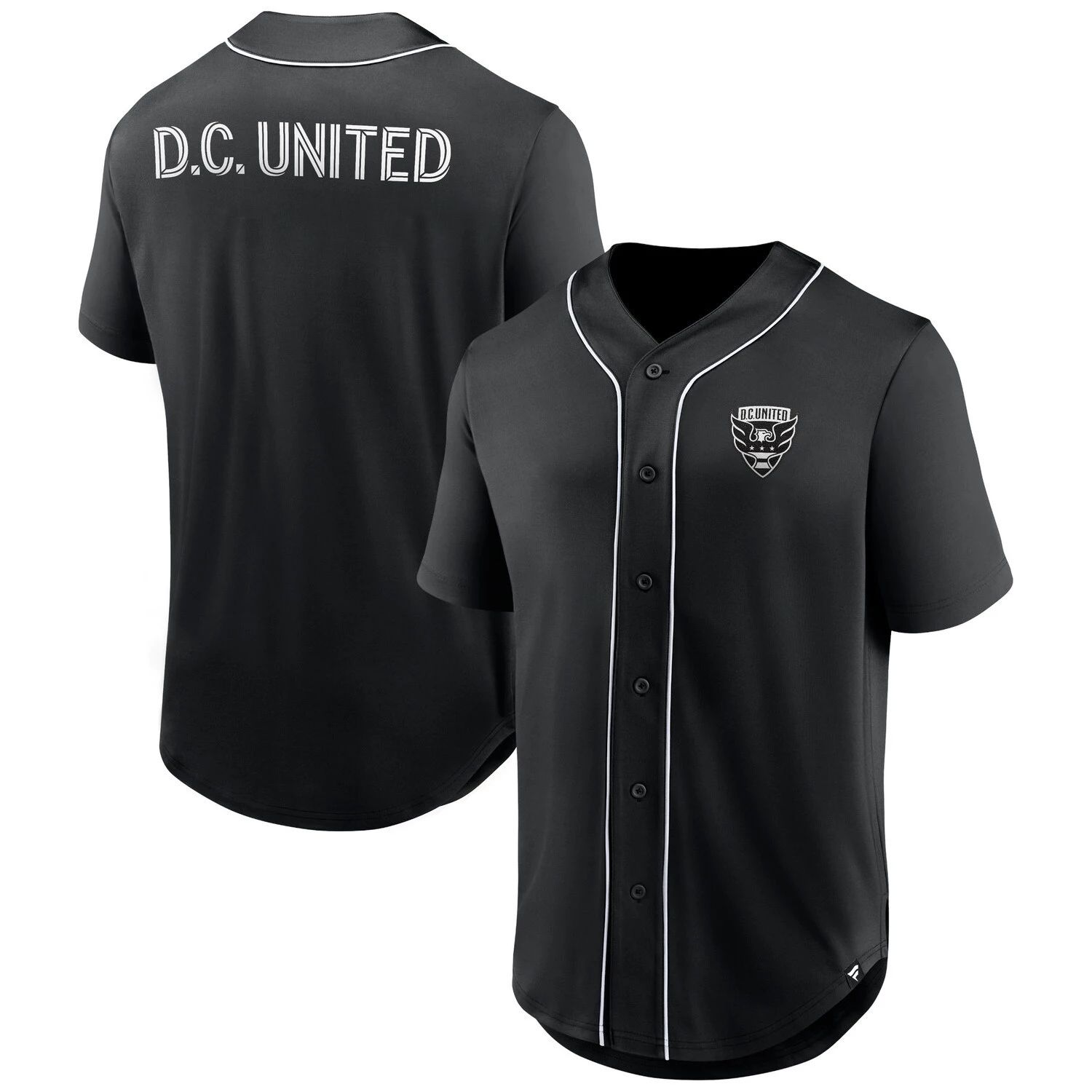 цена Мужская модная бейсбольная майка на пуговицах черного цвета с логотипом DC United третьего периода Fanatics