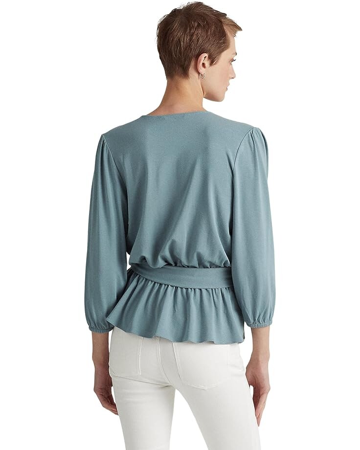 

Блуза LAUREN Ralph Lauren Petite Jersey Peplum Blouse, цвет Highland Sea