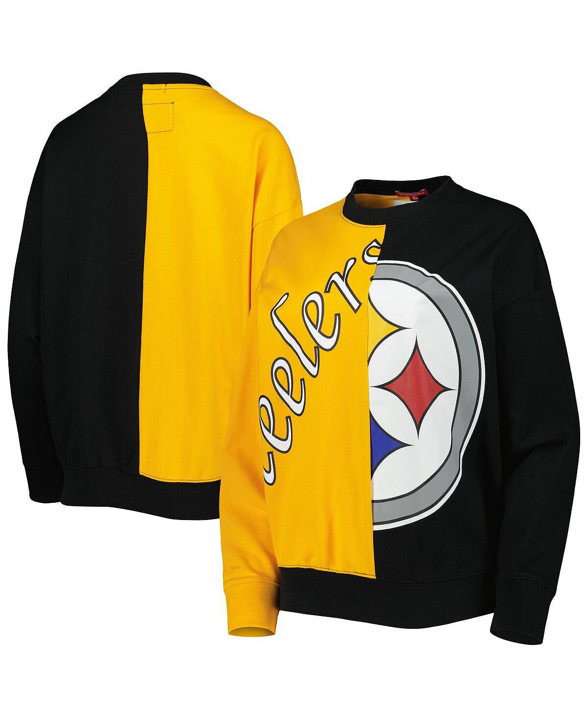 

Женский черный/золотой свитшот с длинными рукавами Pittsburgh Steelers Big Face Mitchell & Ness