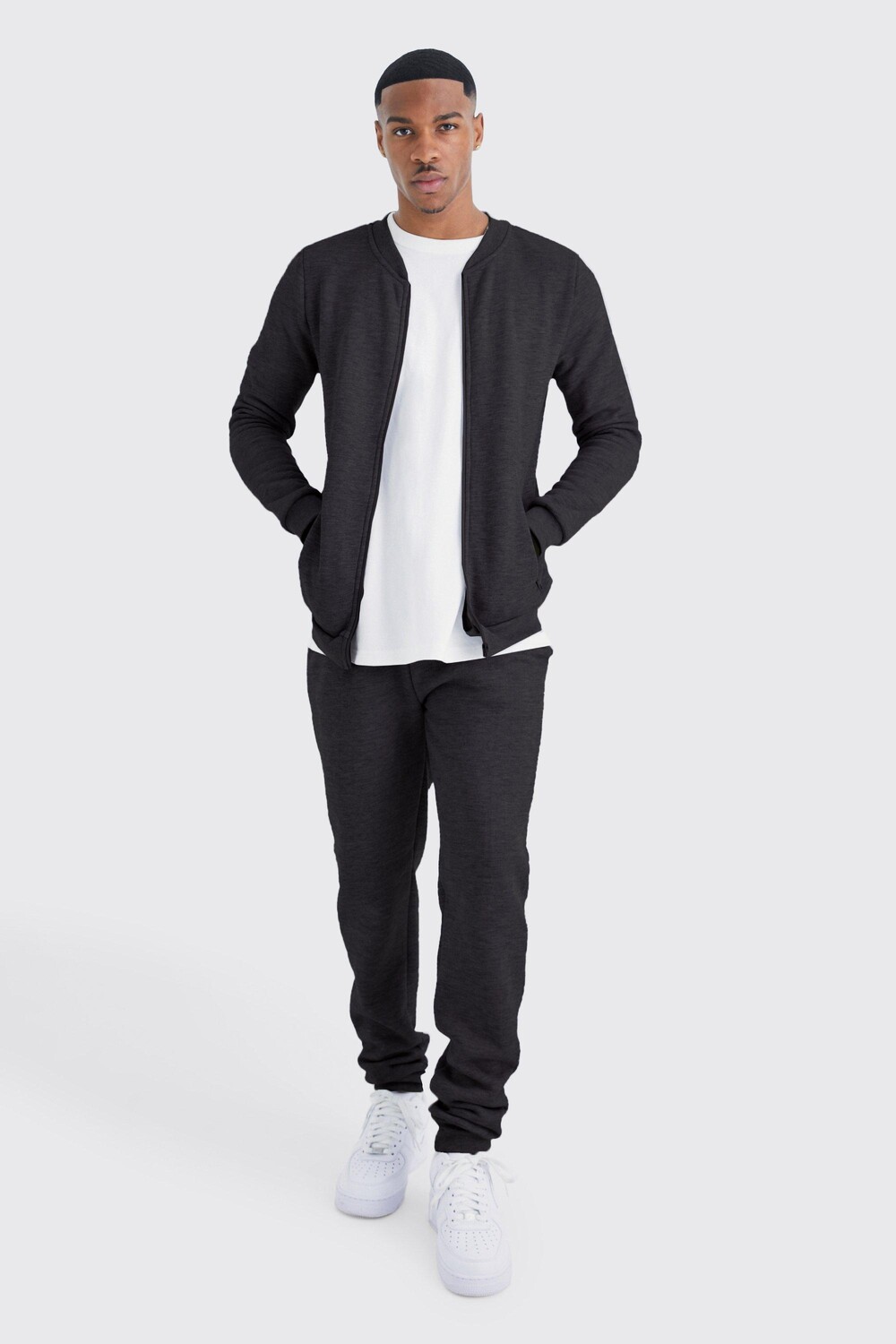 

Спортивный костюм basic marl-бомбер на молнии Boohoo, серый