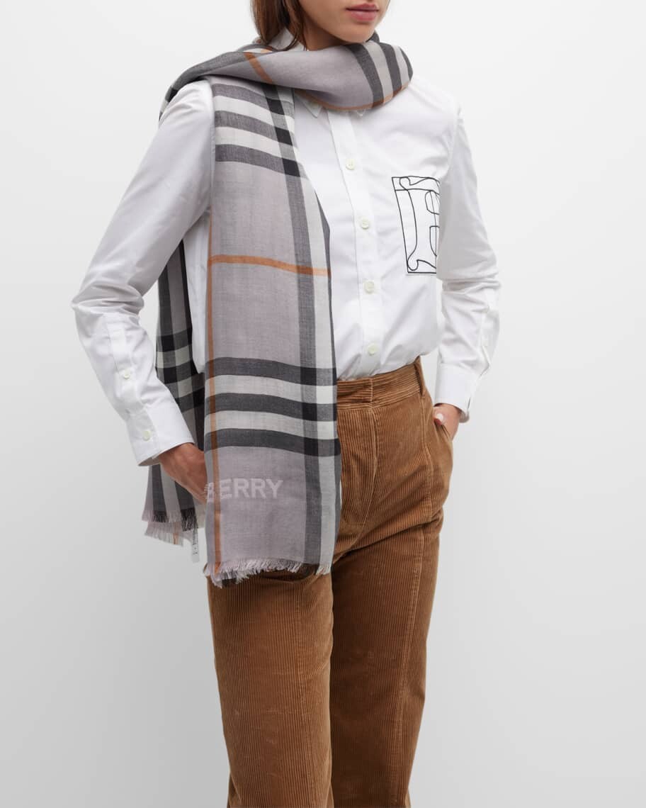 

Шерстяно-шелковый шарф в клетку с логотипом Burberry