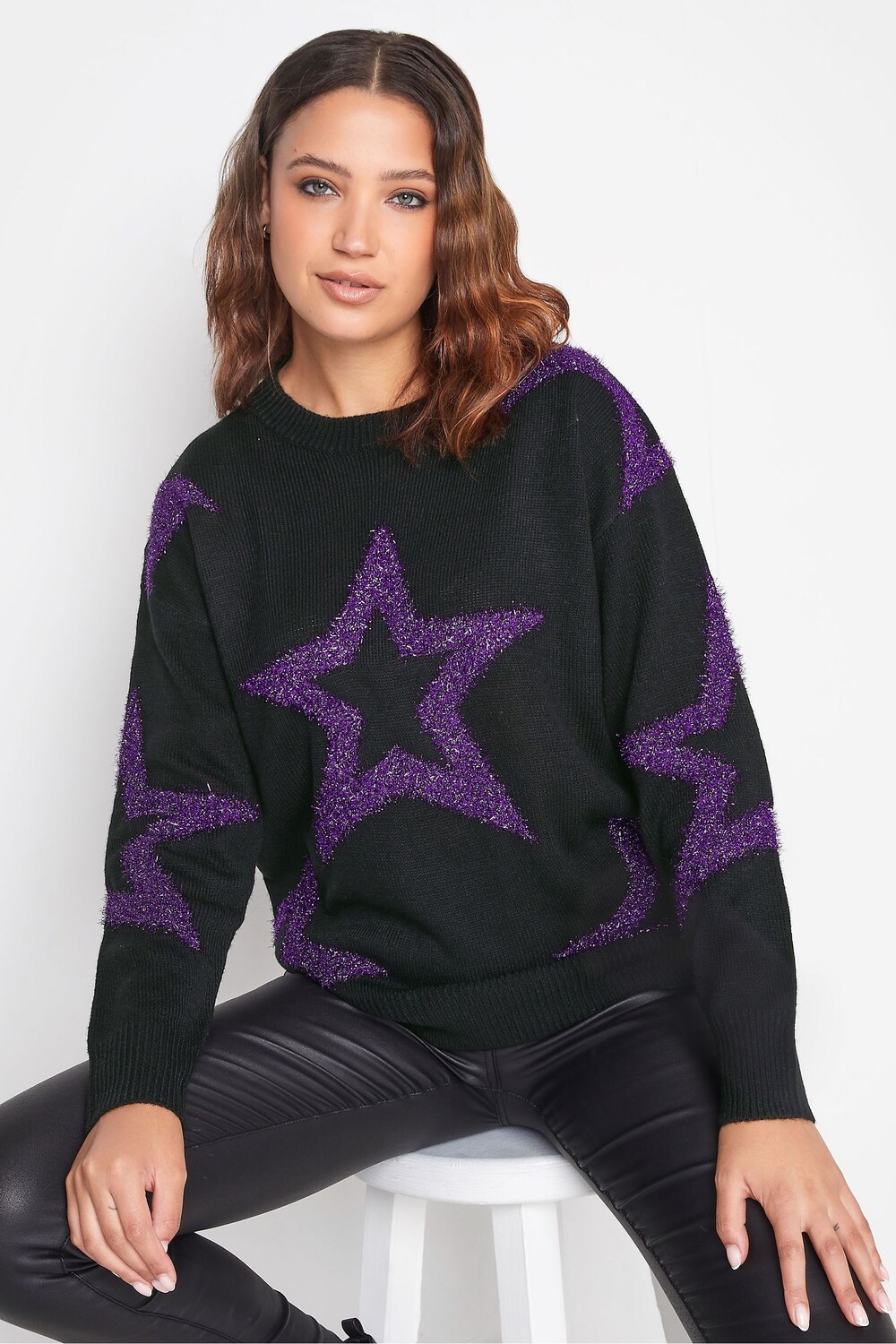 

Свитер с вырезом звезды и мишурой Long Tall Sally, черный