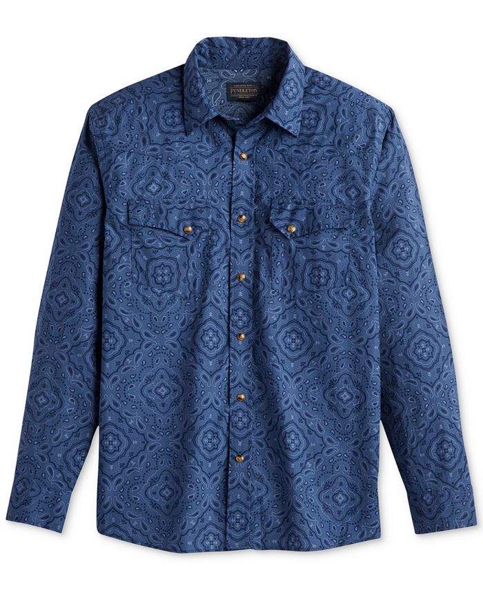 Мужская рубашка в стиле вестерн на пуговицах с геопринтом Laramie Paisley Paisley Pendleton, синий