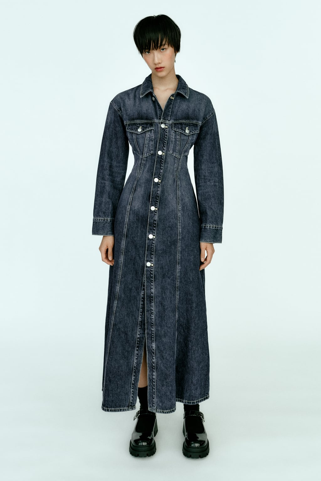 

Длинное джинсовое платье Trf ZARA, синий
