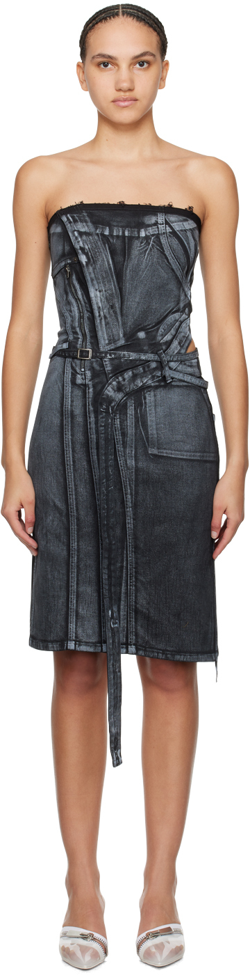 Черное джинсовое мини-платье с поясом Ottolinger