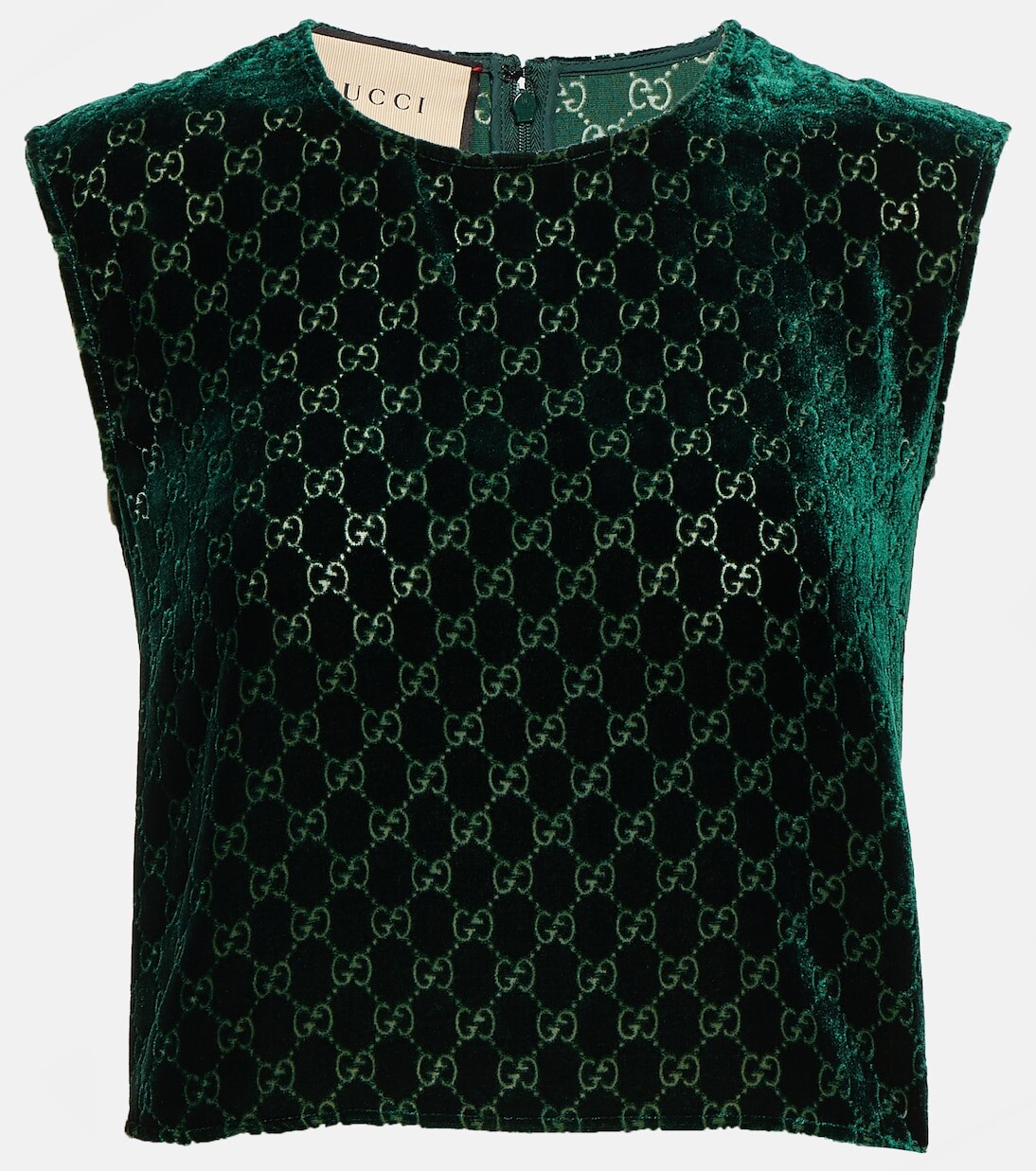 

Бархатный топ с узором gg Gucci, зеленый