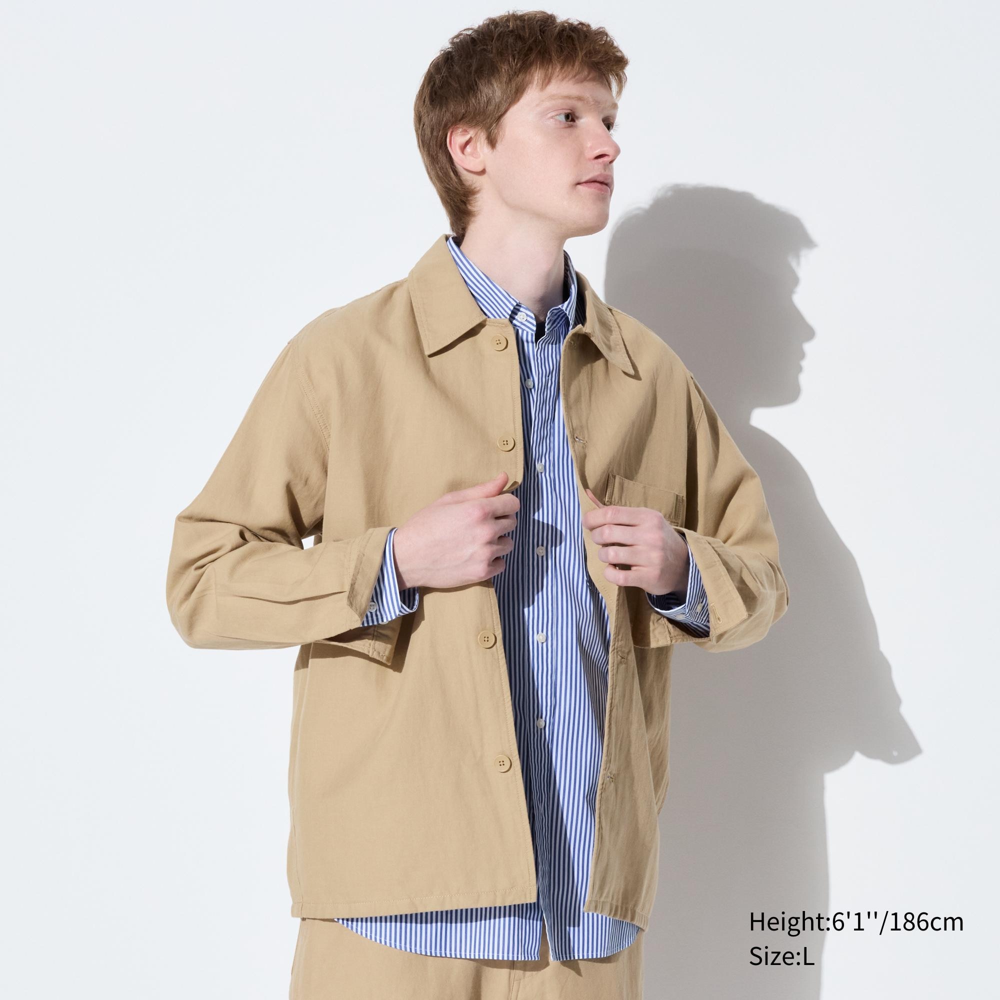 Льняная куртка-верхняя рубашка UNIQLO, бежевый куртка рубашка uniqlo хлопковая бежевый