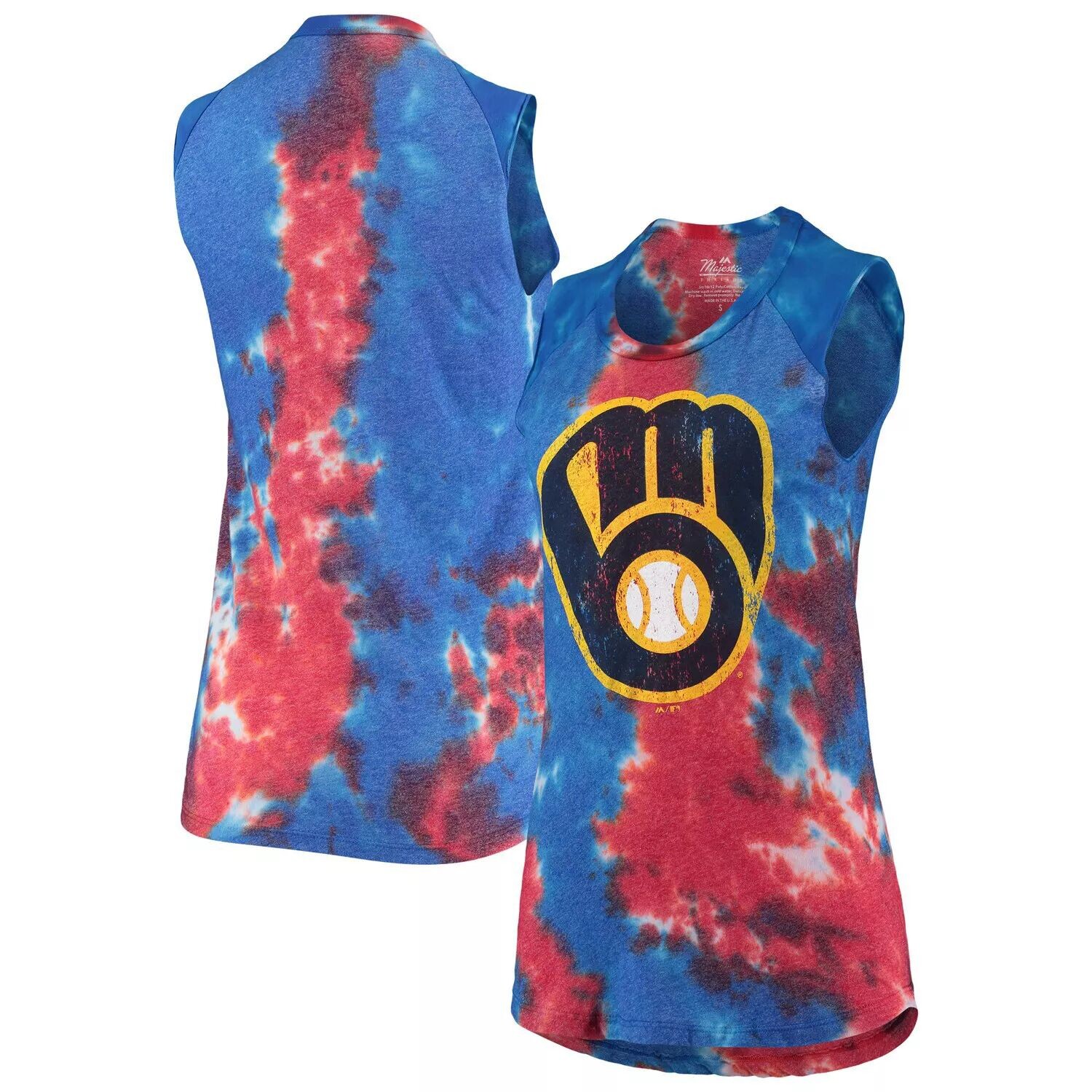 

Женская майка Majestic Threads красного/синего цвета Milwaukee Brewers Tie-Dye Tri-Blend Muscle Tank Top Majestic, Красный
