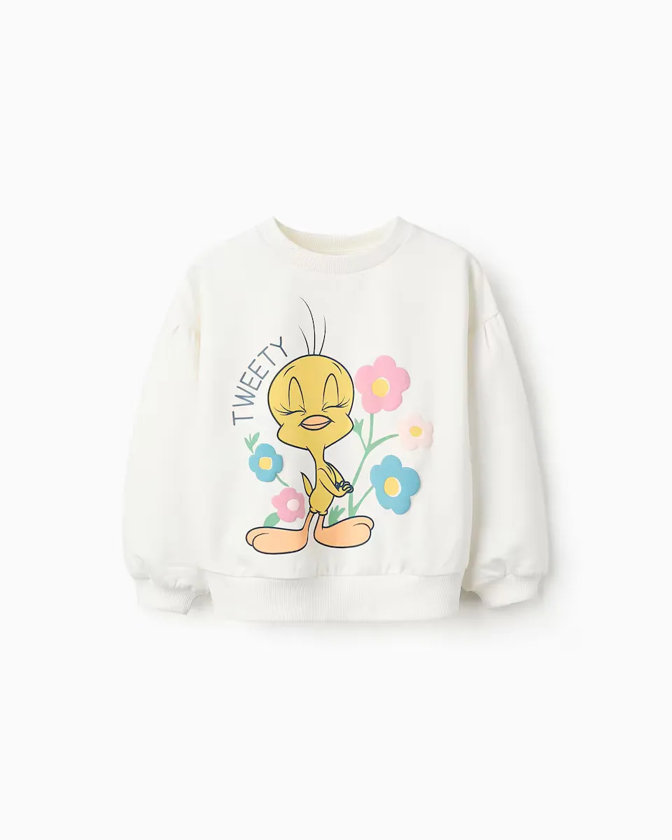 

Толстовка для девочки с круглым вырезом, мотив Tweety Zippy, белый