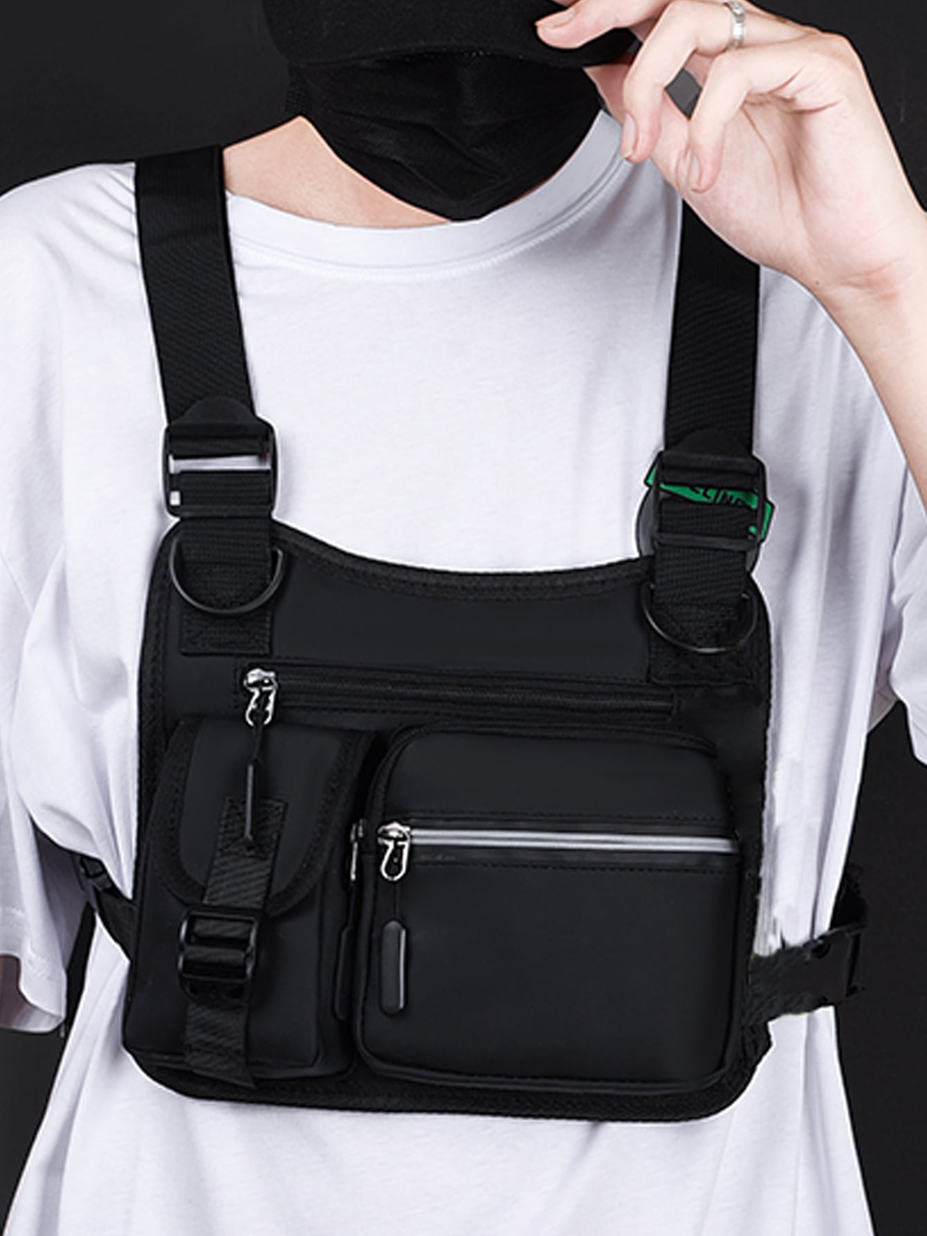 цена Многофункциональная мужская минималистичная карманная передняя нагрудная сумка для снаряжения, черный